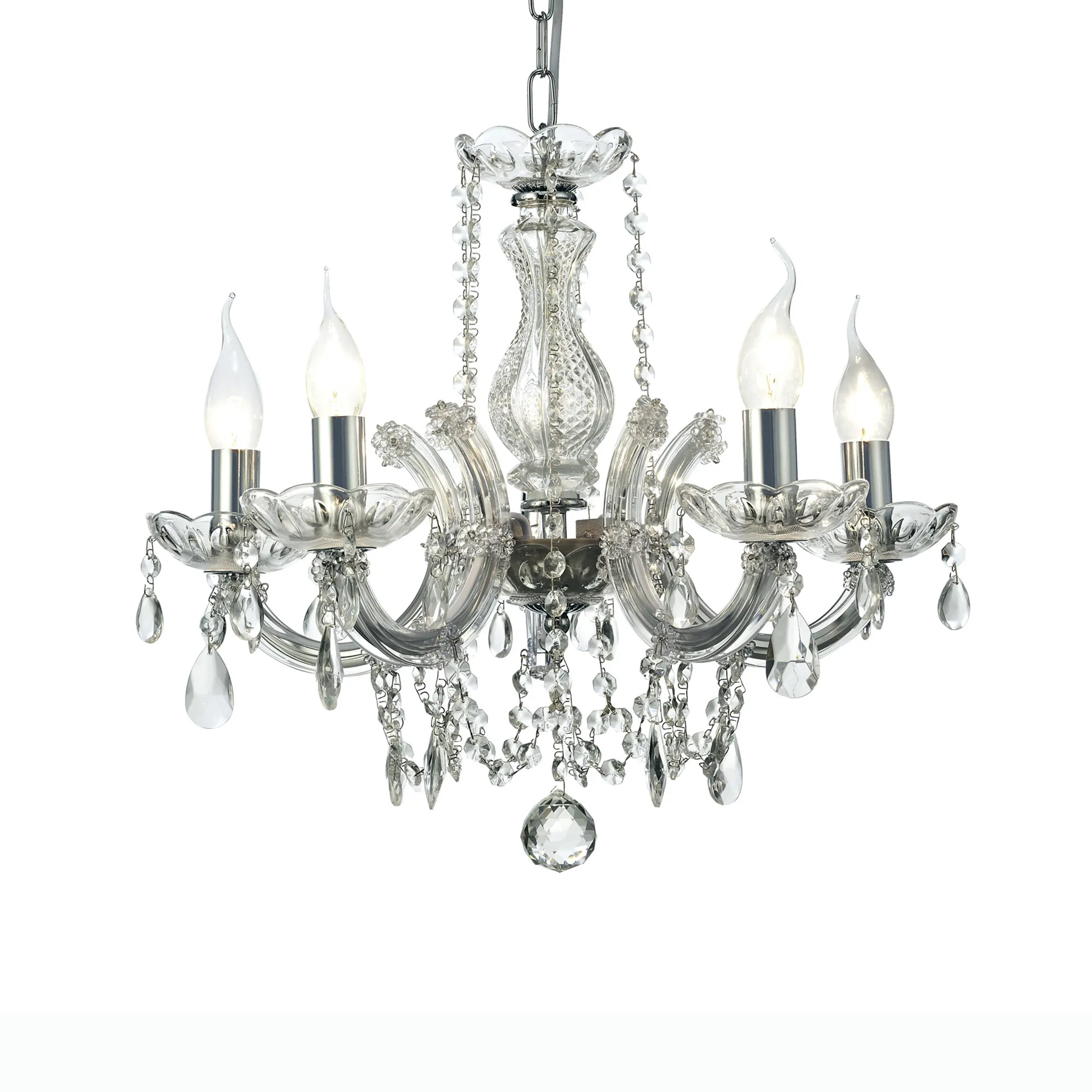 Gabrielle Glass Chandelier 5 Light (Glass Sconce) Polished Chrome D0020  Deco Gabrielle